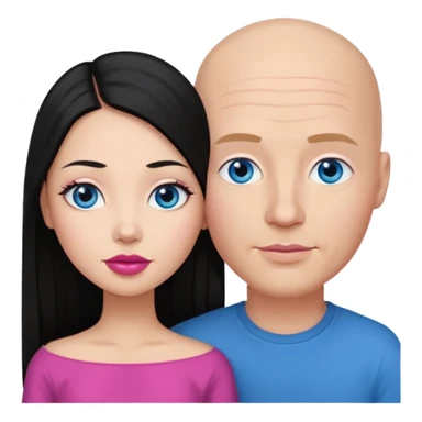 Bald white man blue eyes in love with Filipina woman with long hair and dark eyes and pink lips sticker