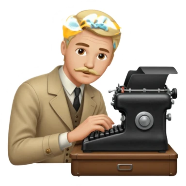 moustache blonde man with vintage typewriter sticker
