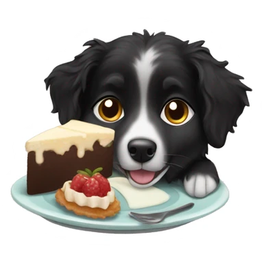 Small black australian shepherd dog eating dessert  sticker