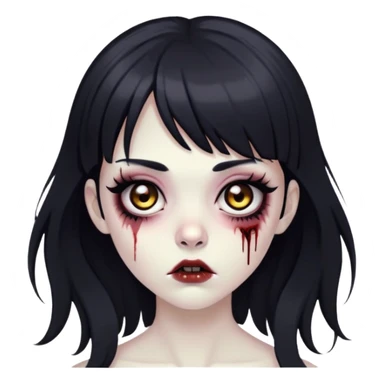 zombie girl, with big brown eyes, big eyelashes and black eyeliner, black long hair, with bangs  sticker