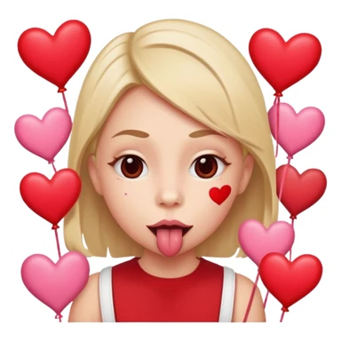 A cross eyed person with their tongue out far with Valentine’s Day decor/hearts around sticker