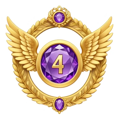 4th place award Number in frame decorated with golden angel  wings and amethyst  stone sticker
