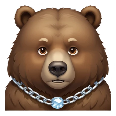 Serious-looking natural brown bear on four paws with stern face, simple ice chain around neck, realistic features sticker