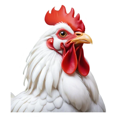 Cinematic Cute Yawning White Rooster Portrait Emoji, Head tilted slightly with a dramatic, wide-open yawn, showcasing a soft, downy white plumage with a crisp red comb and drooping wings, round eyes barely open in drowsy contentment, Simplified yet irresistibly adorable features, highly detailed, glowing with a soft, cozy glow, high shine, relaxed yet expressive, stylized with a touch of whimsy, bright and endearing, soft glowing outline, capturing the essence of a sleepy yet affectionate rooster, so drowsy it feels like it could stretch out of the screen and curl up for a nap! sticker