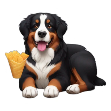 Bernese mountain dog eating an chips and drinking wine sticker