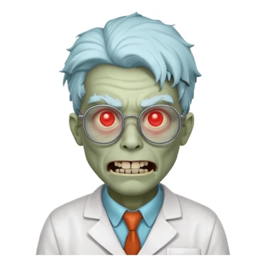 mad experiment zombie scientist portrait, head and shoulders only, exposed brain glow, broken glasses, evil grin, horror lab vibe, 3D cartoon, mobile game icon style, clean background, no text, no watermark
 sticker