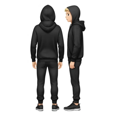 fullbody Mysterious shy caucasian man in black hoodie on head, hands in pockets and black pants rear backview sticker