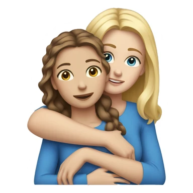 Mom with brown hair & blue eyes hugging daughter with blonde hair & blue eyes sticker