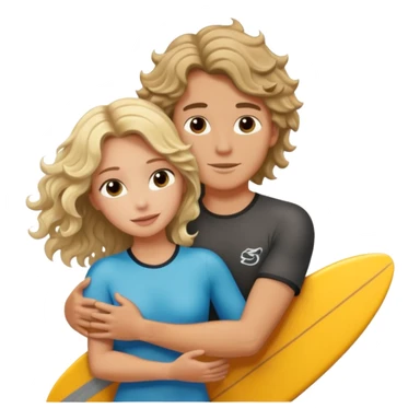 Wavy haired brunette hugging blond surfer dude sticker