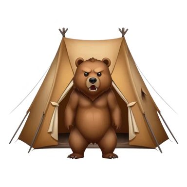 angry grizzly bear looking at a tent sticker