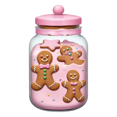 pastel pink christmas cookies in different shapes and one gingerbread man in pastel pink jar with pink lid  sticker