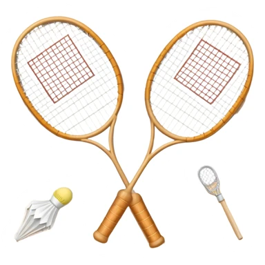 Two crossed badminton rackets with a shuttlecock resting in between, set against the faint outline of a badminton court. The image highlights the tools of the sport, with a subtle emphasis on the court's net and boundaries, symbolizing competition and skill. sticker