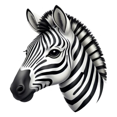 Cinematic Noble Zebra Portrait Emoji, Poised and regal, with a lean, elegant build and a striking Fur of bold black and white stripes, deep-set soulful piercing eyes, Simplified yet sharp and sophisticated features, highly detailed, glowing with a soft, dignified glow, high shine, intelligent and graceful, stylized with an air of savannah chic, focused and attentive, soft glowing outline, capturing the essence of a watchful and confident equine, so majestic it feels as though it could gallop out of the screen with effortless authority! sticker