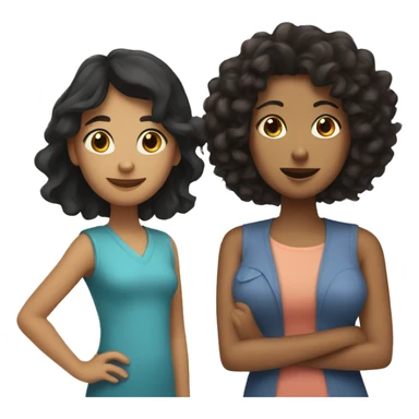 Mom and daughter mom with black Hairstraight and daughter with dark brown curly hair  sticker