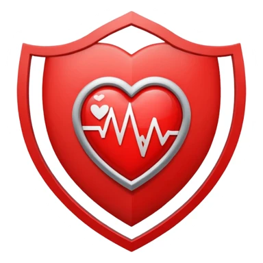 Health monitoring icon, heart inside shield, signal waves, emoji style, modern clinic branding sticker