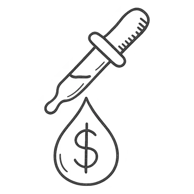hand-drawn outlined pipette at the top of a golden drop with a dollar sign inside the drop sticker
