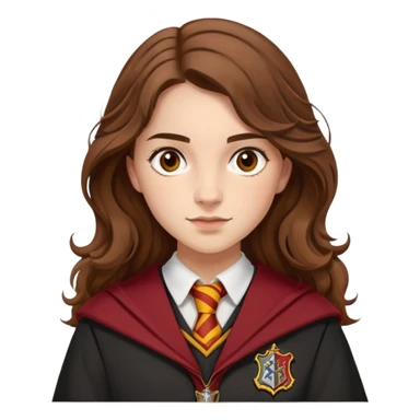 Georgina Leonidas is Katie Bell in harry potter, wear hogwarts gryfindor uniform, medium-to-long, wavy brown hair, a practical and natural look, light skin sticker