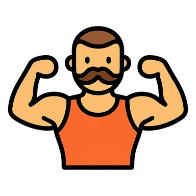 icon vpn app, call warrior, muscular man, buzz cut and Handlebar moustache in the style of an icon sticker
