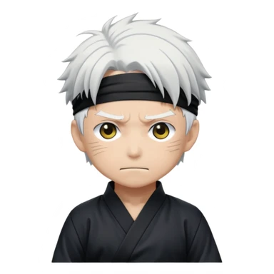 Satoru Gojo from Jujutsu Kaisen, white hair, blindfold, confident smirk, chibi face proportions, energetic expression, close-up face sticker