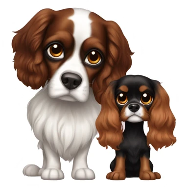 One Blenheim Cavalier and one black and brown cavalier with heart eyes sticker