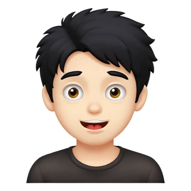 Boy with black hair 75% fluffy making silly face sticker