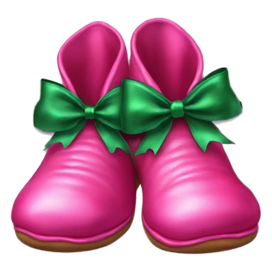 Realistic hot pink pair of elf shoes with green silk bow on top. sticker