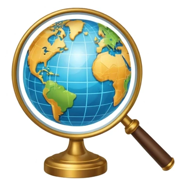 web search icon, magnifying glass over a globe, bright and simple, no text sticker