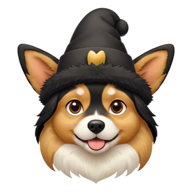 black and tan dog with pointy ears and hat sticker