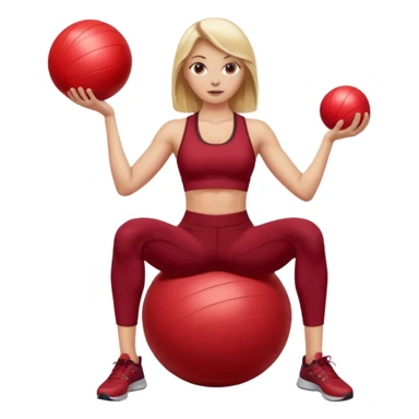 A blonde white Pilates girl in dark red clothes with fitness ball sticker