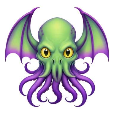 light green Cthulhu with purple bat wings and purple gradient tentacles. Yellow eyes sticker