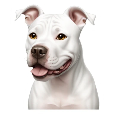 Smiling White American Staffordshire terrier with light gray/brown patches by only her left ear and blue eyes sticker