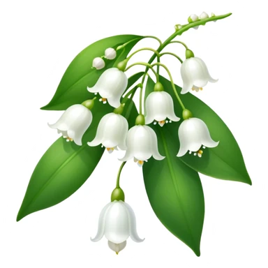Elegant lily of the valley flower with delicate white bell-shaped blooms hanging from green stem and bright green leaves sticker