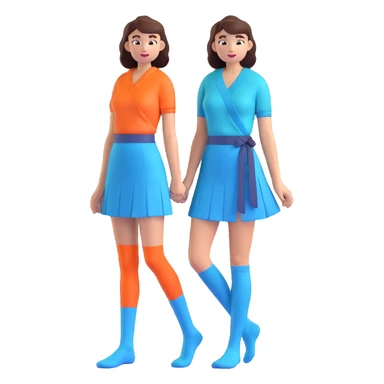 woman wearing teal wrap shirt, blue a-line skirt, light blue knee-high socks sticker