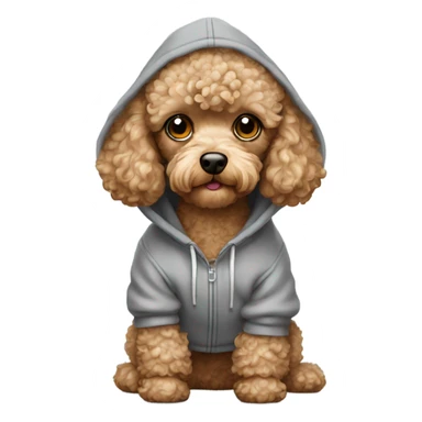 A toy poodle dog in a grey hoodie sticker