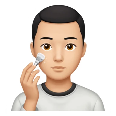 chinese man with buzz cut (black hair) doing skincare sticker