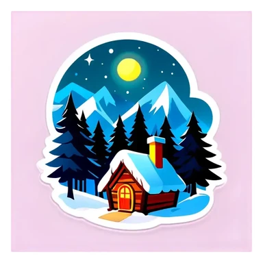 Schneebedeckte Hütte im Wald mit einem Glasdach Nordlichter am Himmel sticker