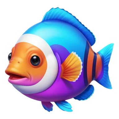 cyan blue, purple and pink coloured gradient gooball, with a rainbow-coloured gradient clownfish in the center sticker