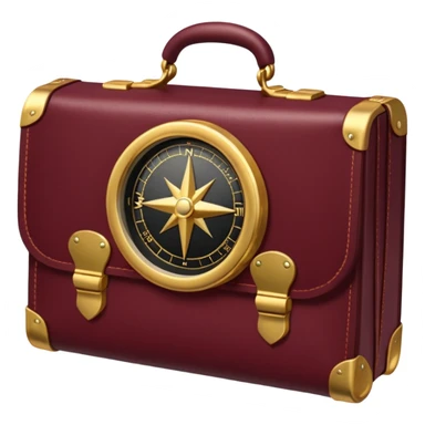 burgundy travel item with  a gold compass in the lower right corner of the emoji in front of travel item sticker