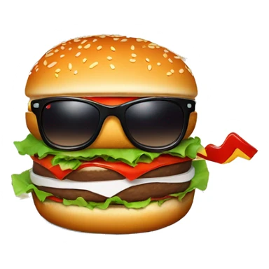 A burger with sunglasses surfing on a red ketchup looking wave  sticker