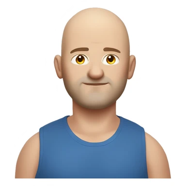 a fat man with a shaved head in a blue t - shirt posing for a, face-on head shot, patryk hardziej, shaved head, face on head shot sticker