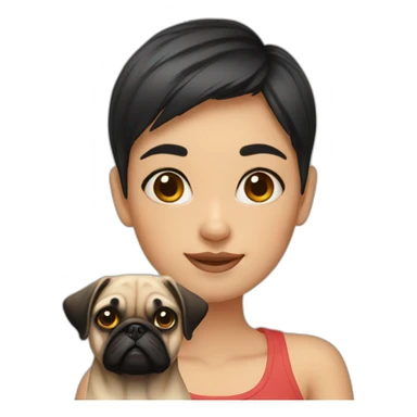 short hair girl with a pug sticker