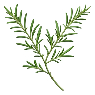 Cinematic Realistic Rosemary Emoji, Fragrant and fresh, with slender green stems covered in needle-like leaves, which release a distinctive herbal scent. The plant seems to exude energy, with soft sprigs of leaves stretching upwards. Soft glowing outline, capturing the essence of earthy healing and aromatic delight in a sprig of rosemary! sticker