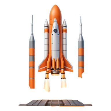 Cinematic shot of a heavy rocket lifting off from a launchpad, massive pillars of fire and smoke, dramatic lighting sticker