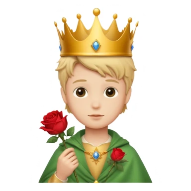 The Little Prince with a crown and a rose in his hand sticker