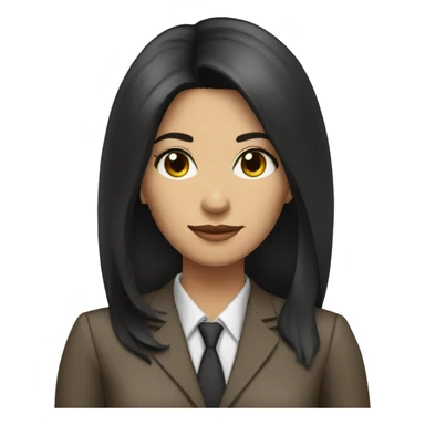 Female defense attorney with long black hair with brown suit sticker