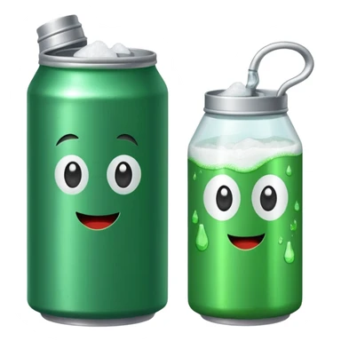 Green Soda can on left and Salt Jug on right sticker