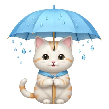 A cute cat holding a pastel umbrella, smiling while raindrops fall softly. sticker