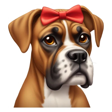 Boxer dog with a red bow on her neck and no bow on her head sticker