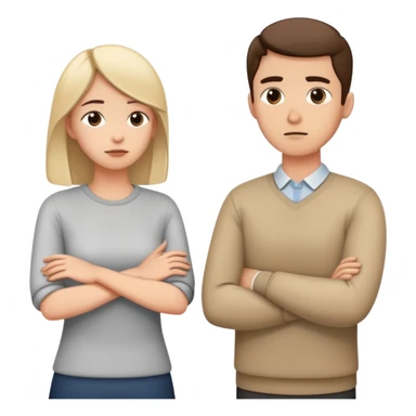 couple resolving conflict, one person with avoidant attachment style turning away with arms crossed, the other with secure attachment style offering a hand to talk sticker