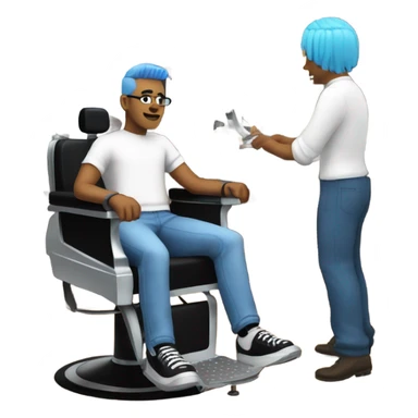 a guy with blue hair and a black head band getting a haircut  sticker